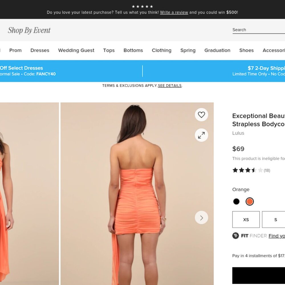Lulus Exceptional Beauty Orange Ruched Strapless Bodycon Mini Dress - Size XS - Picture 2 of 8
